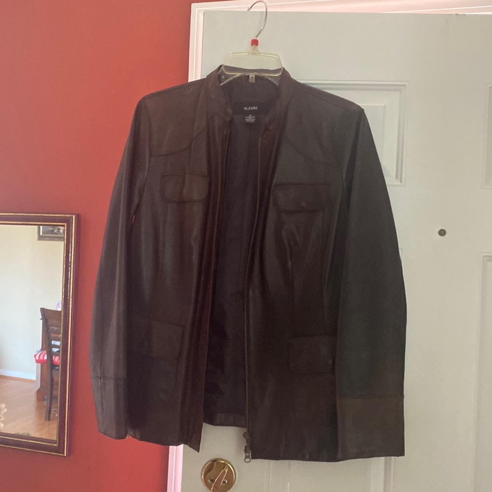 Womens short chocolate leather jacket